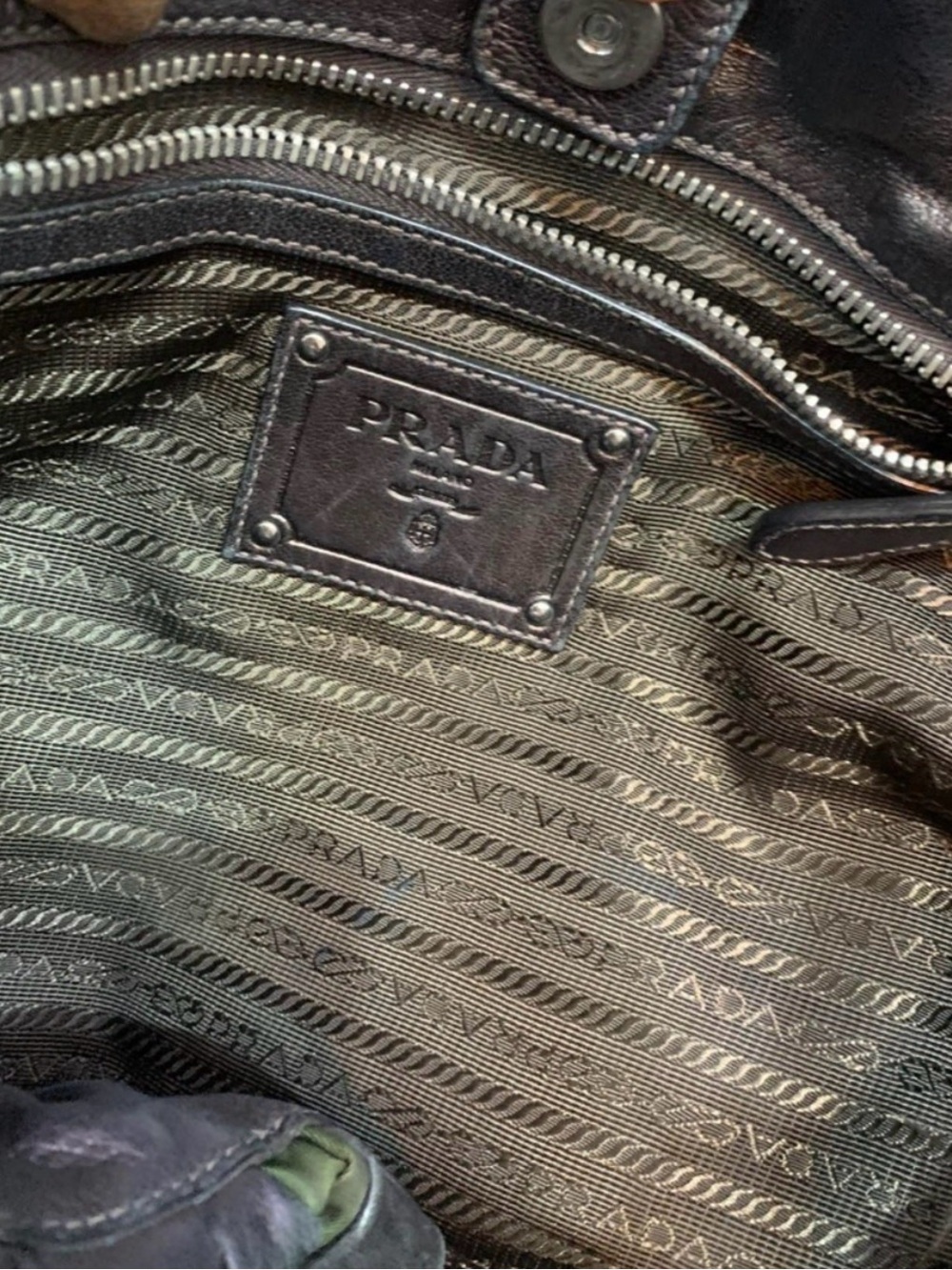 Prada Olive Green Tote with Brown Leather Straps - Picture 9 of 13